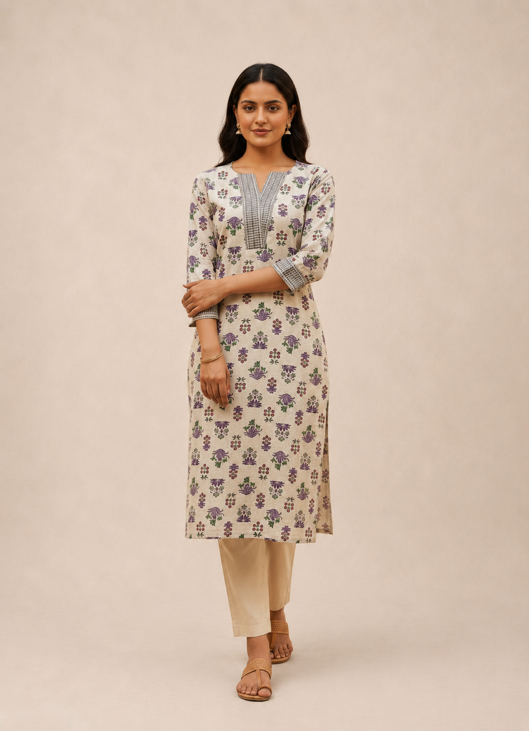 Ivory+Whisper+Embroidered+Cotton+Kurta+Set