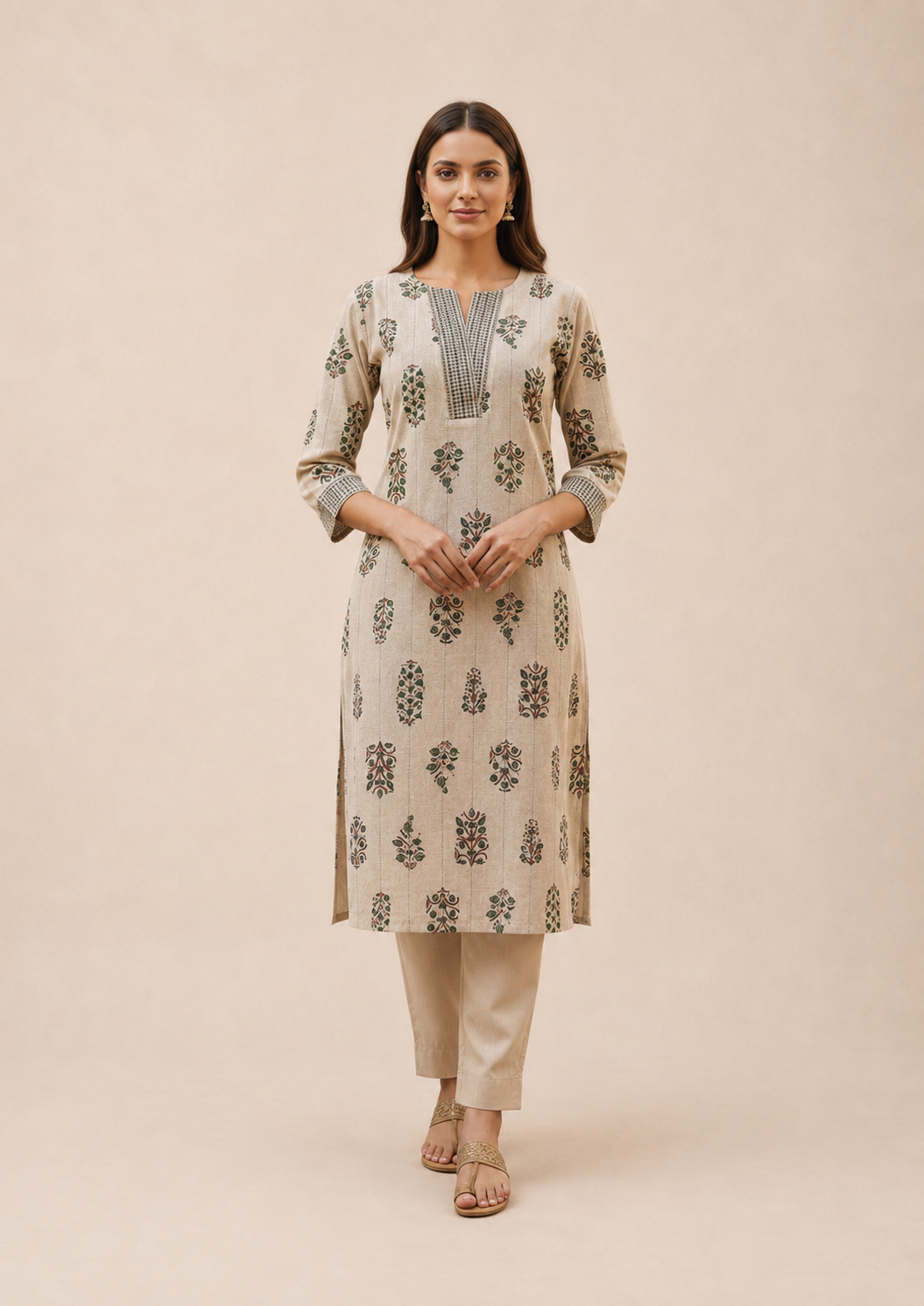 Ivory Bloom Khadi Cotton Kurta Set