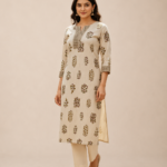 Ivory Floral Print Straight Kurta Set