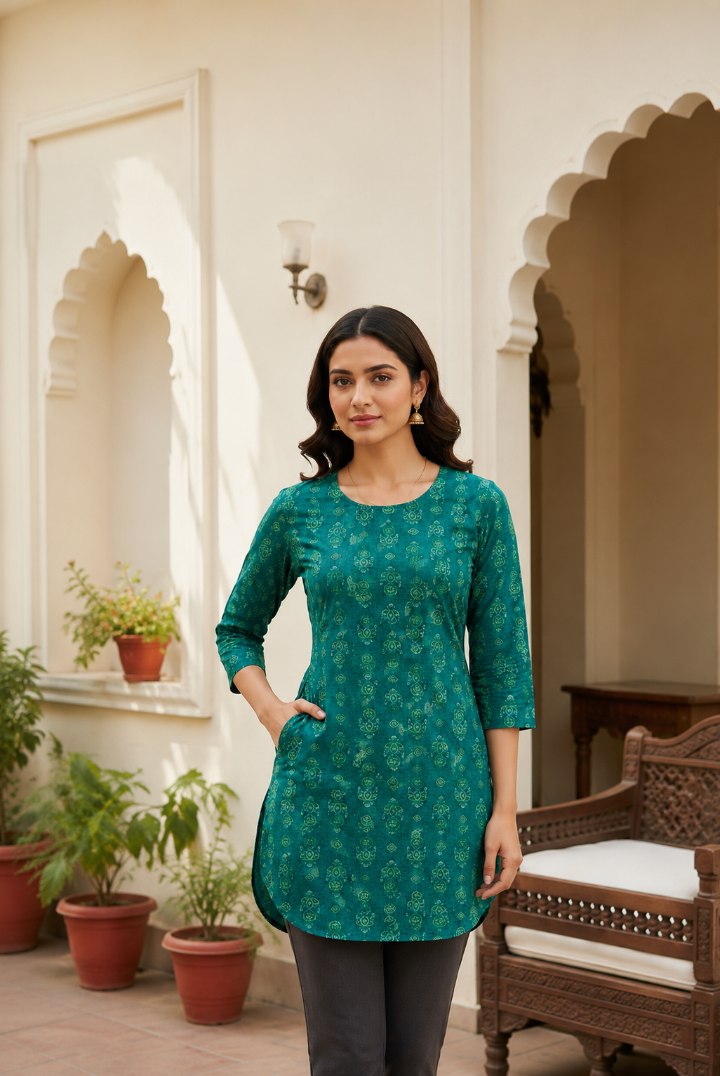 Ivory+Blossom+Cotton+Short+Kurti