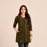 Women's Black Printed Cotton Short Kurti