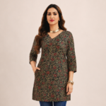 Women's Charcoal Floral Printed Cotton Short Kurti