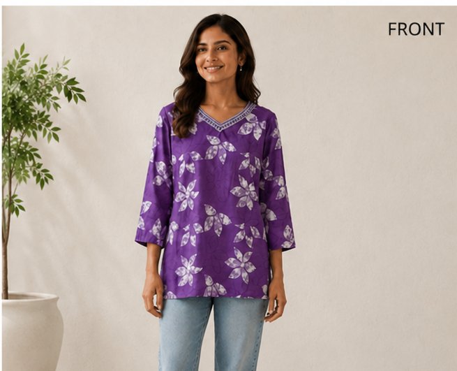 Lavender Bloom Cotton Short Kurti