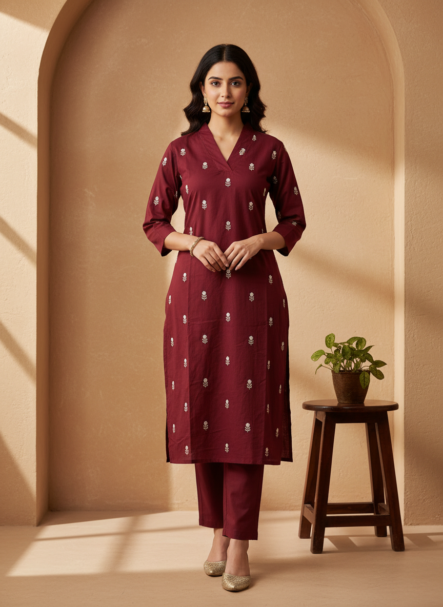Ivory+Whisper+Embroidered+Cotton+Kurta+Set