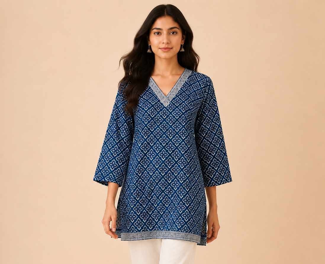 Navy Grace Printed short Kurti