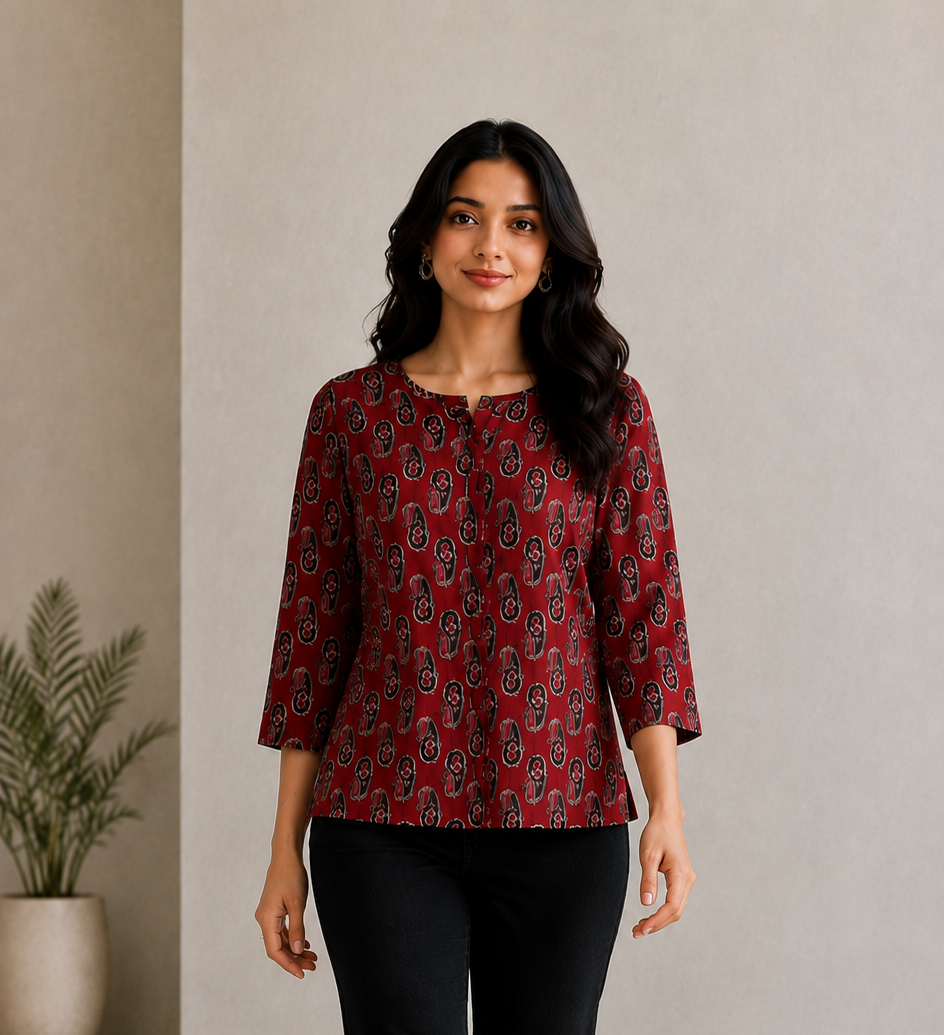 Classic Maroon Printed short Kurti
